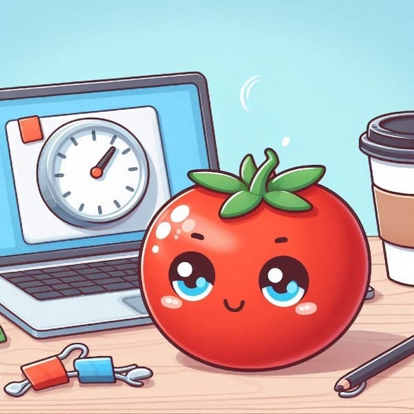 Image showing a tomato next to a clock emphasizing - Pomodoro Techinque